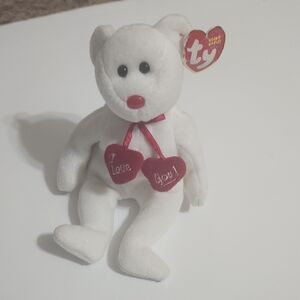 Ty Beanie Babies White Bear With Hearts Truly 4/$20